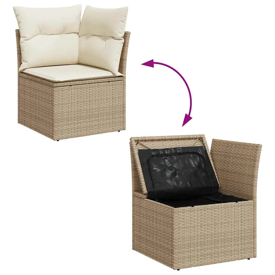 Canapé d'angle de jardin avec coussins beige résine tressée - 7