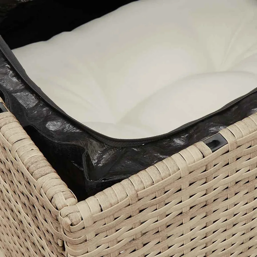 Canapé d'angle de jardin avec coussins beige résine tressée - 9