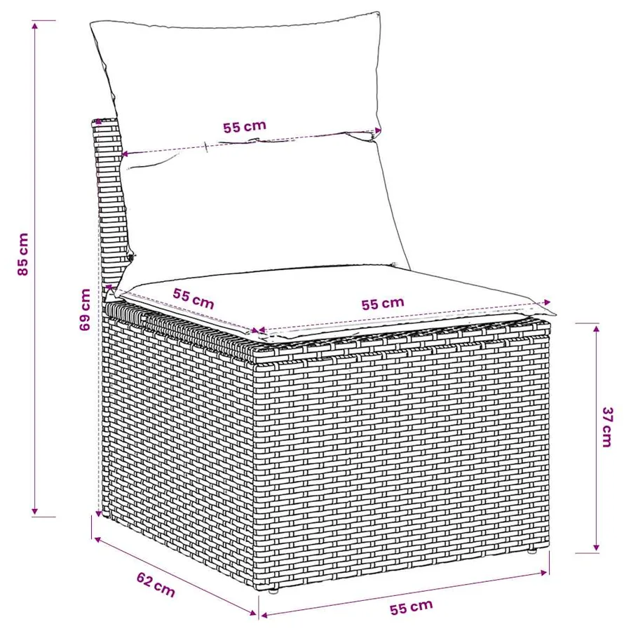Canapé de jardin sans accoudoirs coussins brun résine tressée - 8