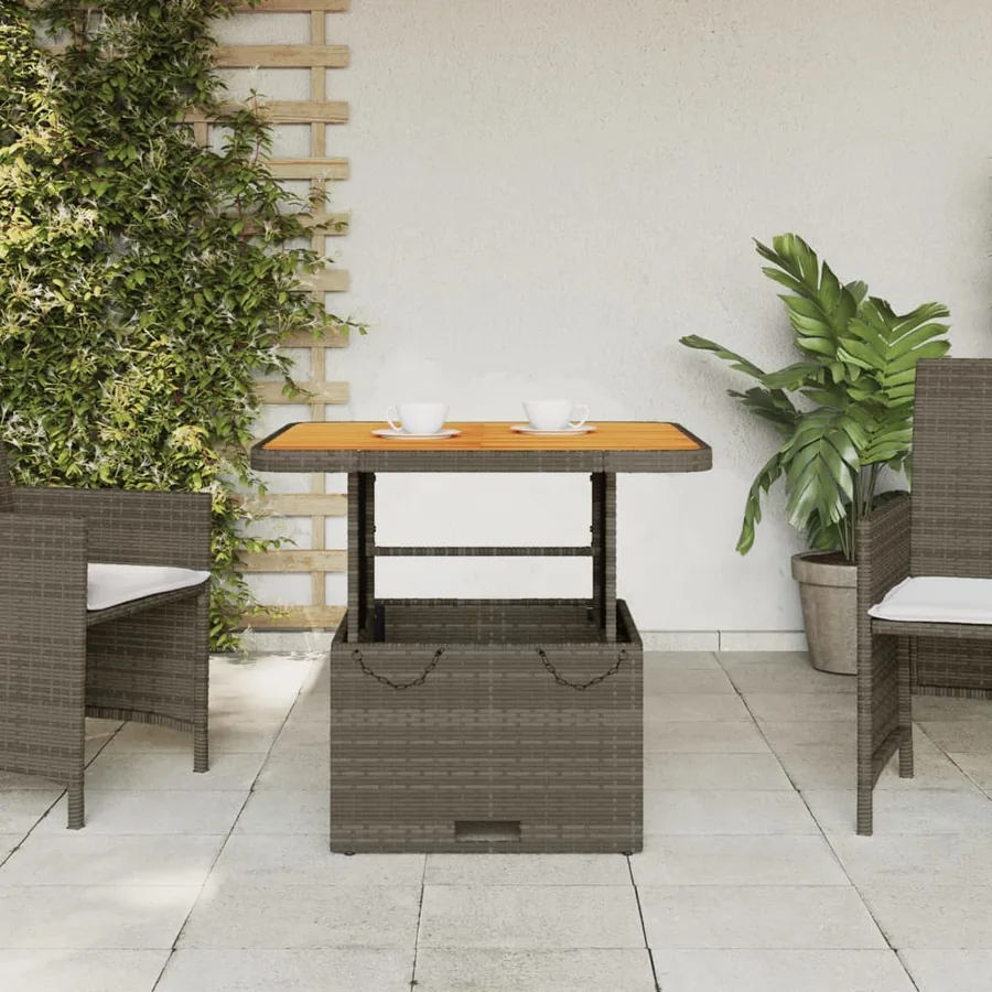 Table de jardin gris 80x80x71 cm résine tressée et bois acacia - 3