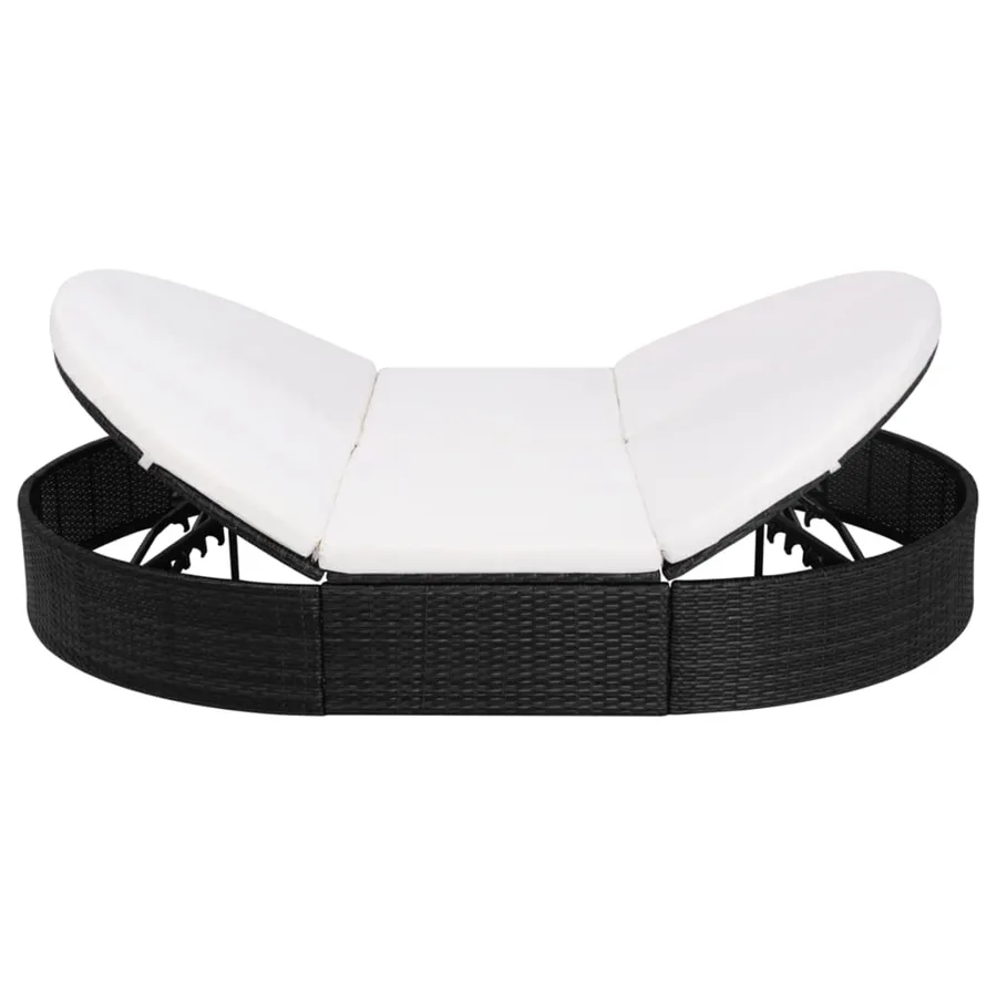 Lit de repos d'extérieur avec coussin Résine tressée Noir - 2