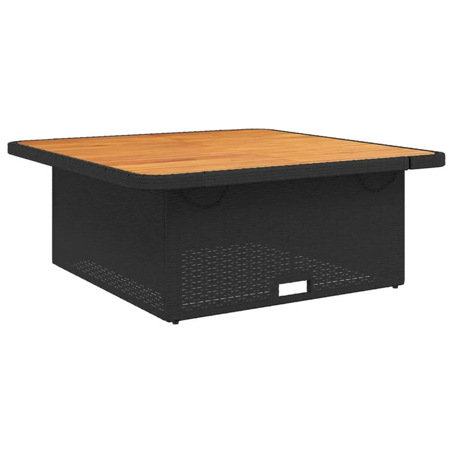 Table de jardin noir 110x110x71cm résine tressée et bois acacia - 2