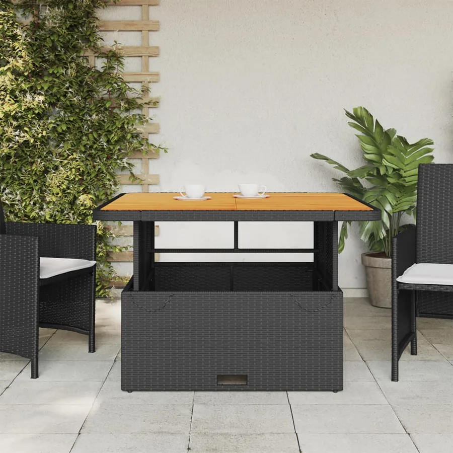 Table de jardin noir 110x110x71cm résine tressée et bois acacia - 3