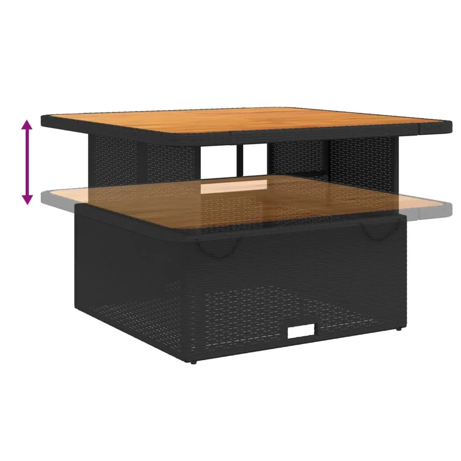 Table de jardin noir 110x110x71cm résine tressée et bois acacia - 4