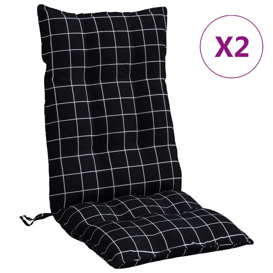 Coussins de chaise à dossier haut lot de 2 motif carreaux noir - 2