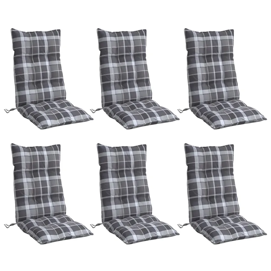 Coussins de chaise à dossier haut lot de 6 motif carreaux gris - 3