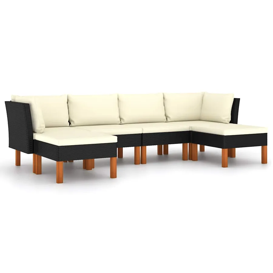 Salon de jardin 6 pcs avec coussins Résine tressée Noir - 2