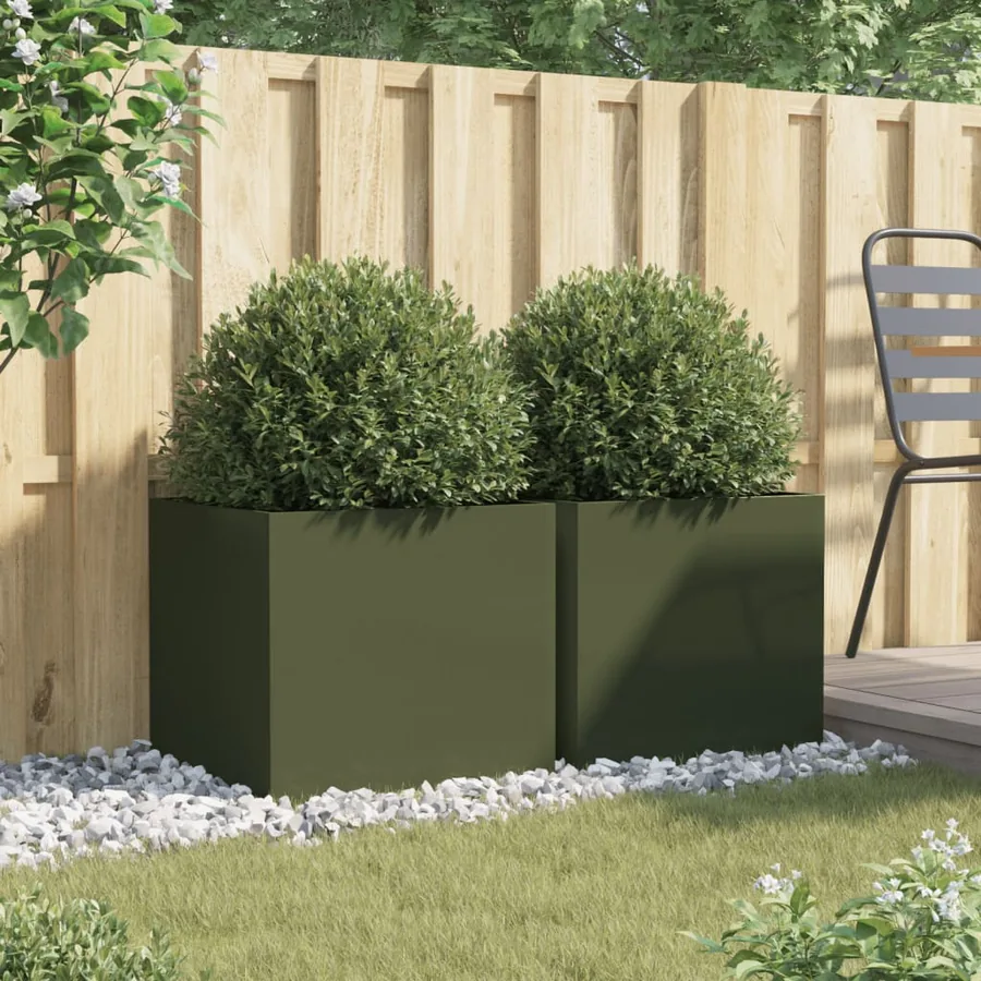 Jardinières 2 pcs vert olive 49x47x46 cm acier - 3