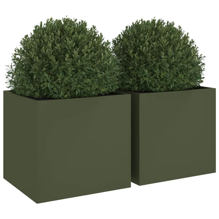 Jardinières 2 pcs vert olive 49x47x46 cm acier - 4
