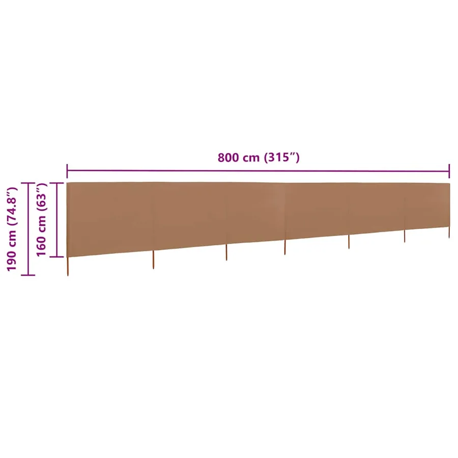 Paravent 6 panneaux Tissu 800 x 160 cm Taupe - 6