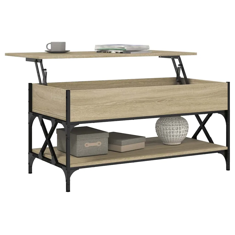 Table basse chêne sonoma 100x50x50cm bois d'ingénierie et métal - 4
