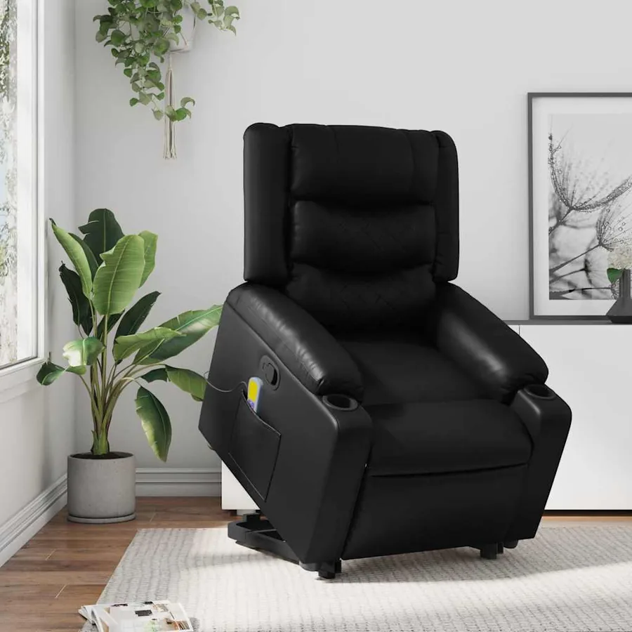 Fauteuil inclinable de massage Noir Similicuir - 16