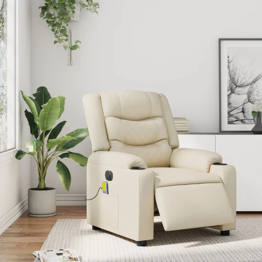 Fauteuil de massage inclinable électrique crème similicuir - 15