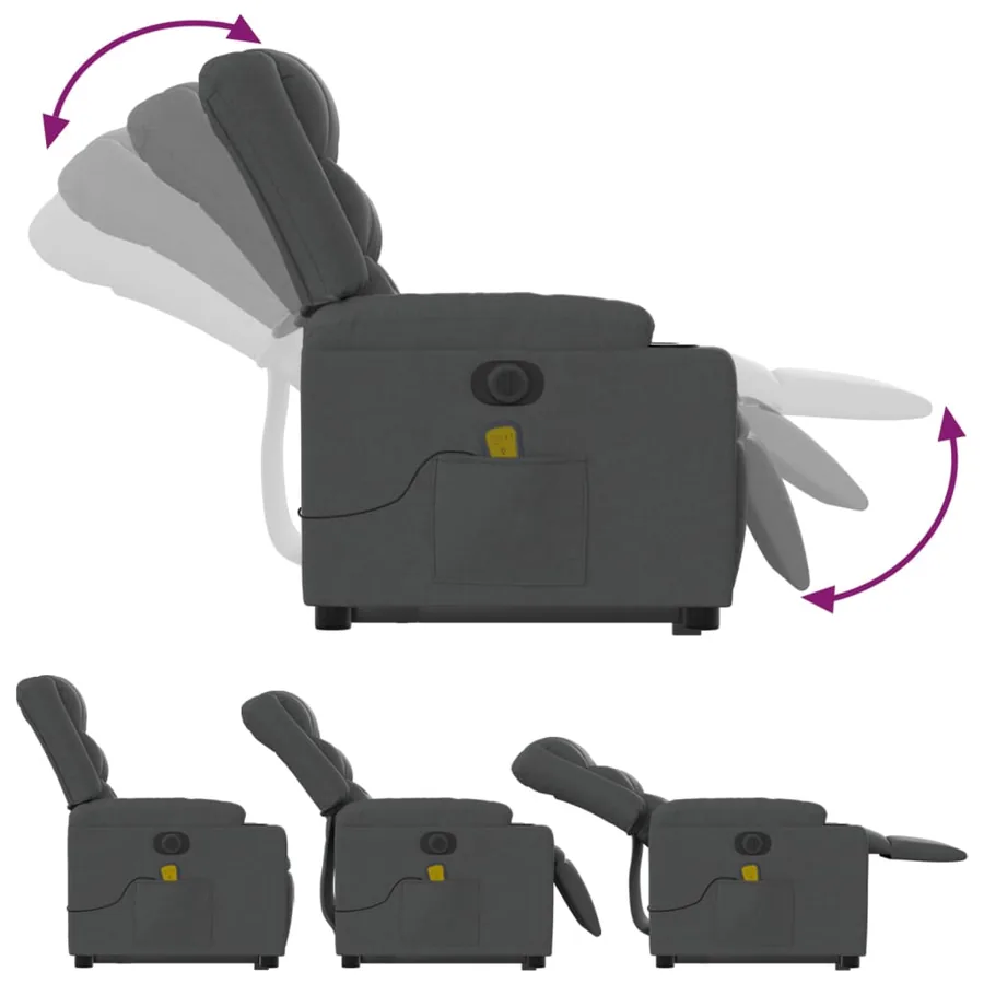 Fauteuil inclinable de massage électrique Gris foncé Tissu - 7