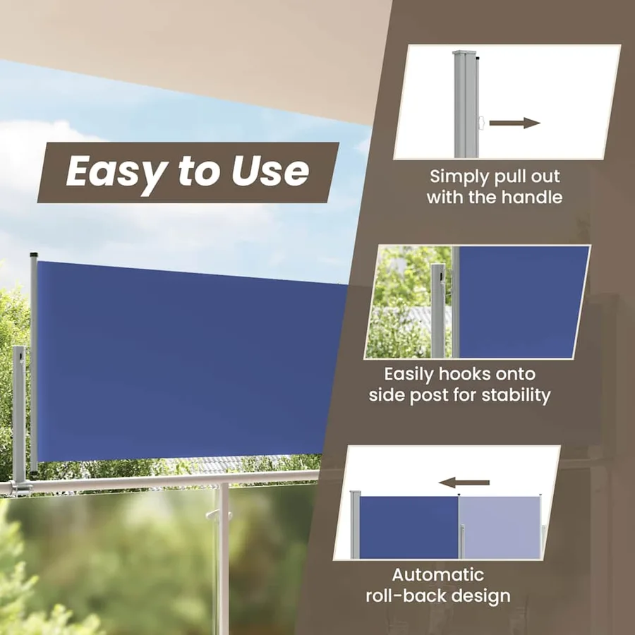 Auvent latéral rétractable de patio 100x300 cm Bleu - 16