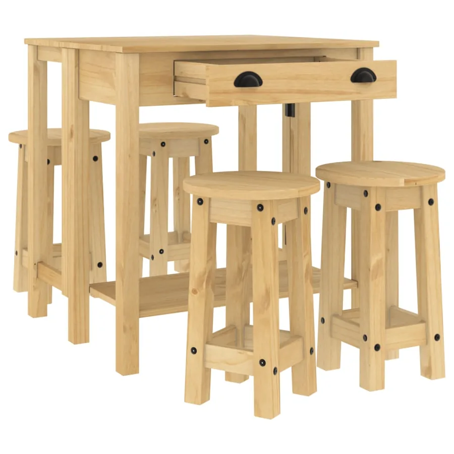 Ensemble de bar 5 pcs Bois de pin massif - 4