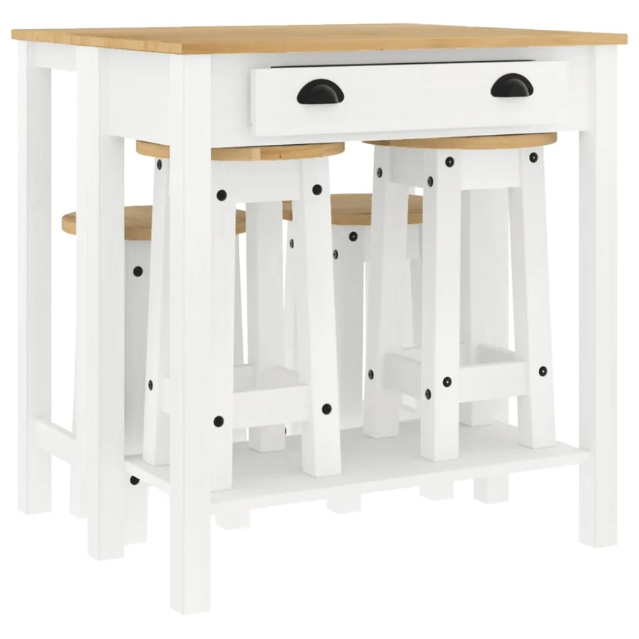 Ensemble de bar 5 pcs Blanc Bois de pin massif - 2