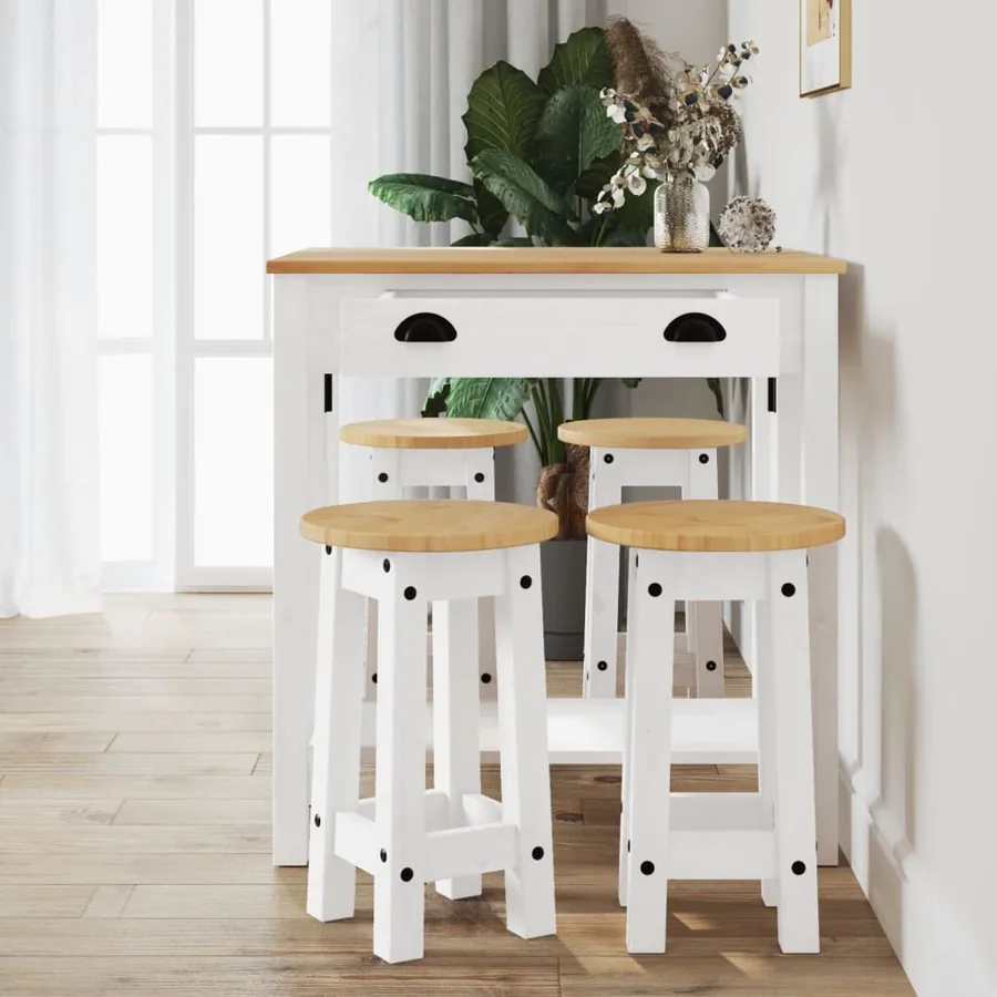 Ensemble de bar 5 pcs Blanc Bois de pin massif - 3