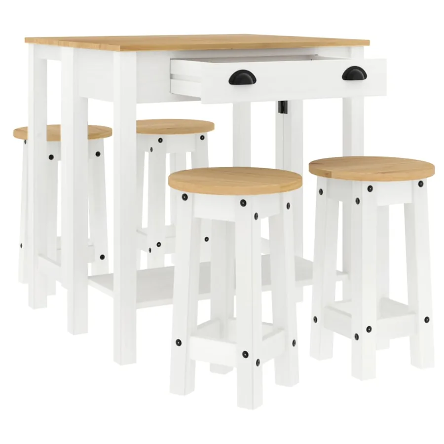 Ensemble de bar 5 pcs Blanc Bois de pin massif - 4