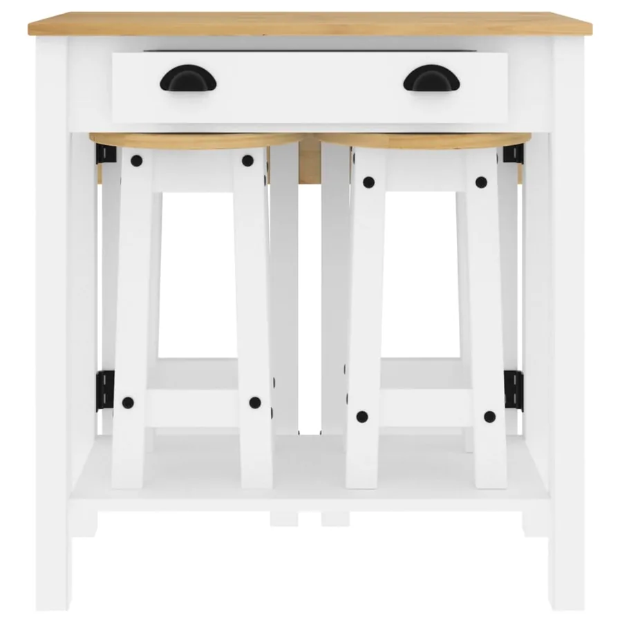 Ensemble de bar 5 pcs Blanc Bois de pin massif - 5