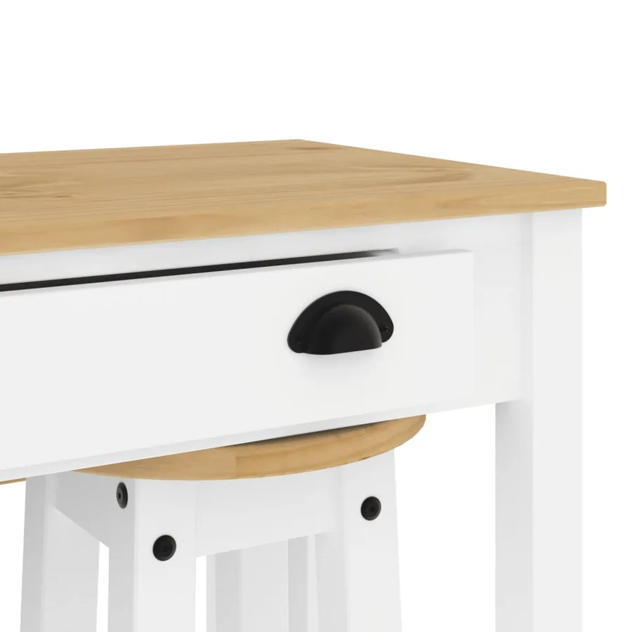 Ensemble de bar 5 pcs Blanc Bois de pin massif - 9