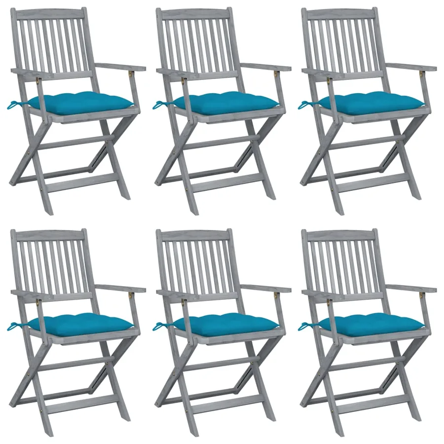 Chaises pliables d'extérieur lot de 6 et coussins Bois d'acacia
