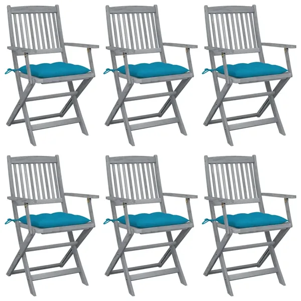 Chaises pliables d'extérieur lot de 6 et coussins Bois d'acacia