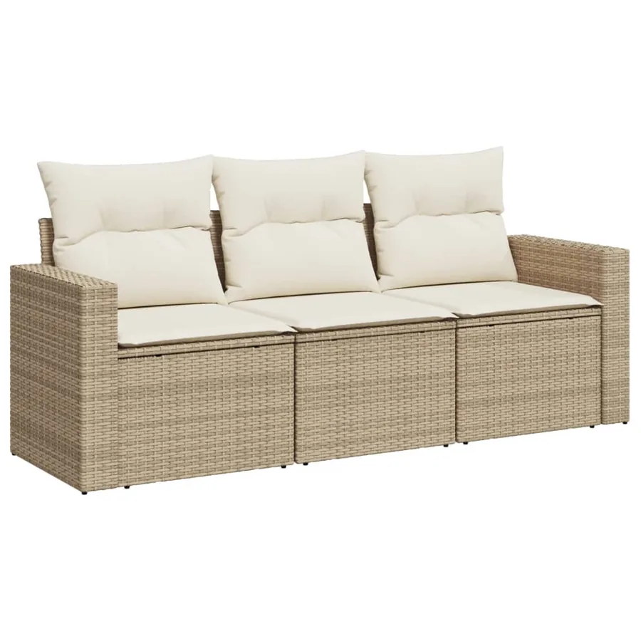 Salon de jardin avec coussins 3 pcs beige résine tressée - 2