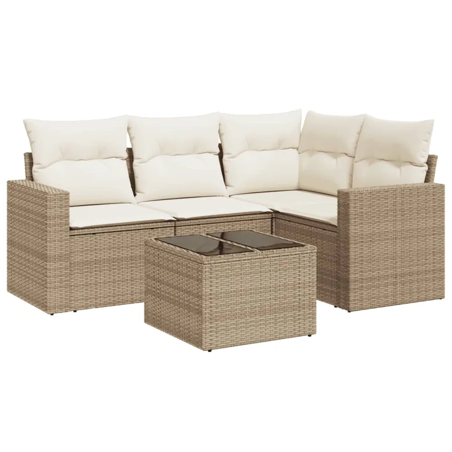 Salon de jardin avec coussins 5 pcs beige résine tressée - 2