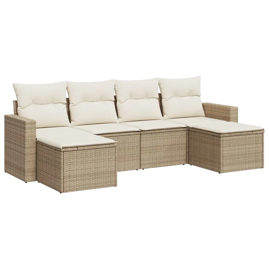 Salon de jardin avec coussins 6 pcs beige résine tressée - 2