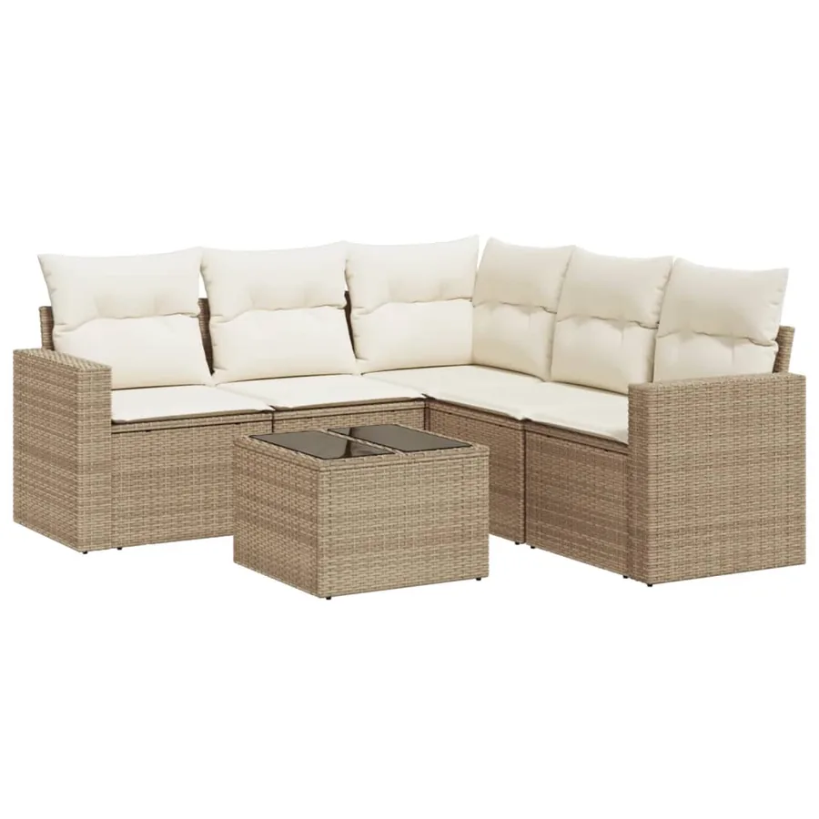 Salon de jardin avec coussins 6 pcs beige résine tressée - 2