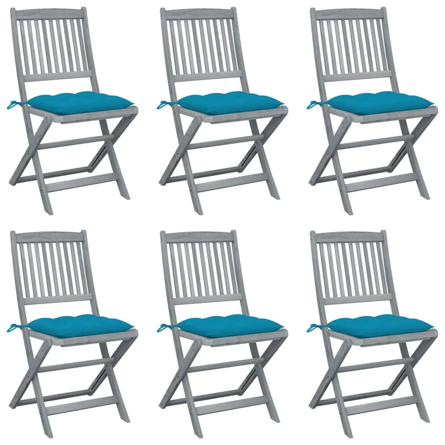 Chaises pliables d'extérieur lot de 6 et coussins Bois d'acacia