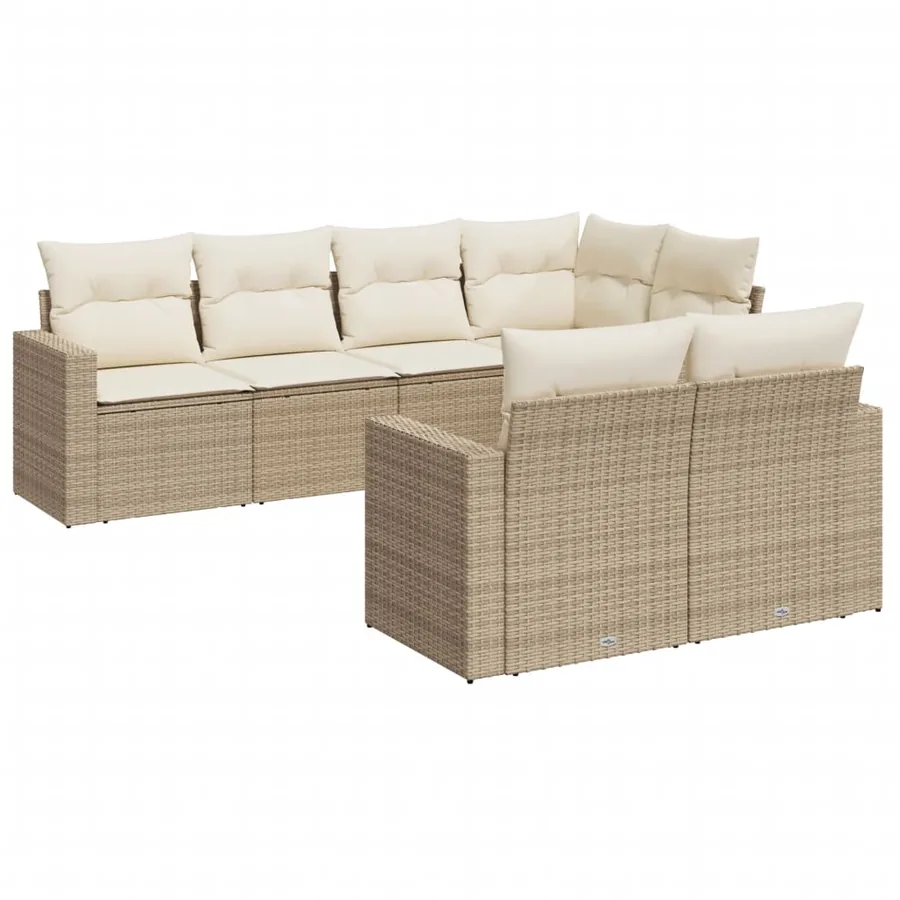 Salon de jardin avec coussins 7 pcs beige résine tressée - 2