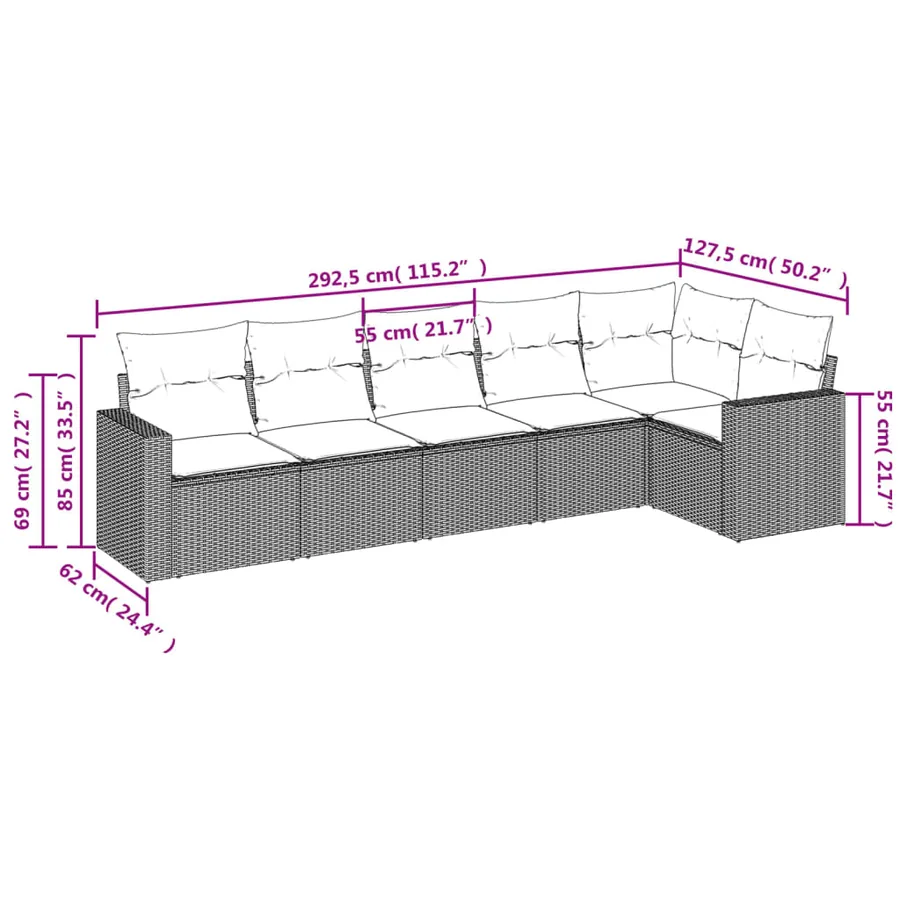 Salon de jardin avec coussins 6 pcs beige résine tressée - 3