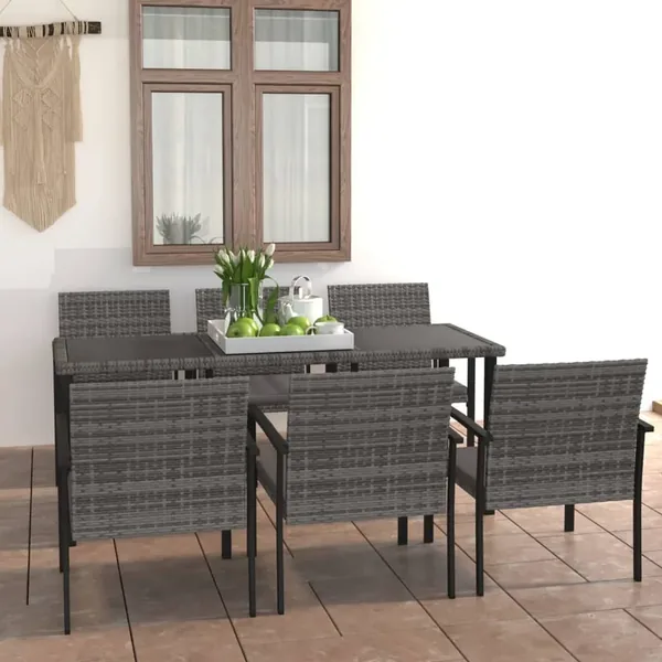Ensemble à manger de jardin 7 pcs Résine tressée Gris
