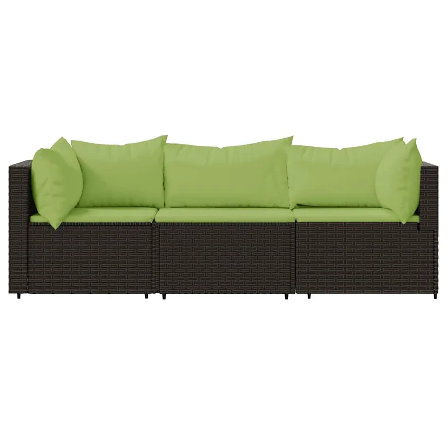 Salon de jardin 3 pcs avec coussins marron résine tressée - 3