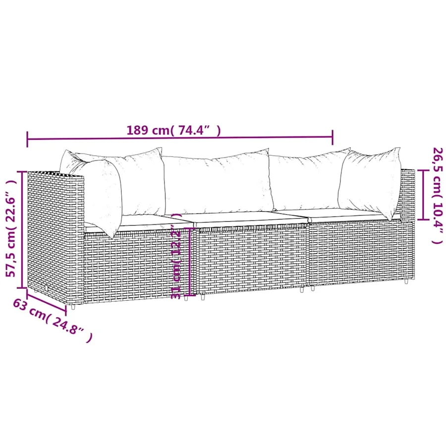 Salon de jardin 3 pcs avec coussins marron résine tressée - 9