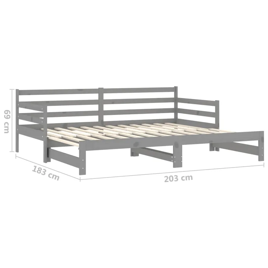 Lit coulissant 2x(90x200) cm Gris Bois de pin massif - 10