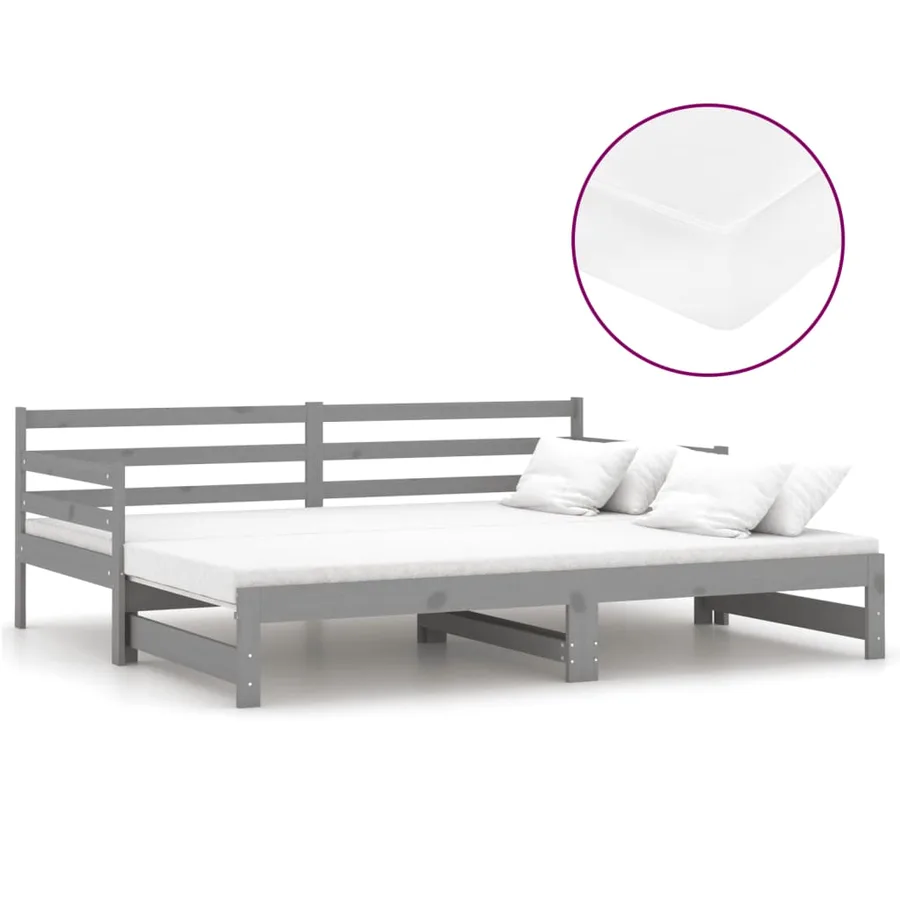 Lit coulissant 2x(90x200) cm Gris Bois de pin massif - 2