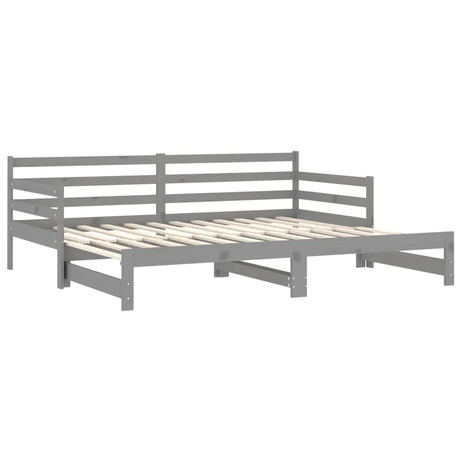 Lit coulissant 2x(90x200) cm Gris Bois de pin massif - 4