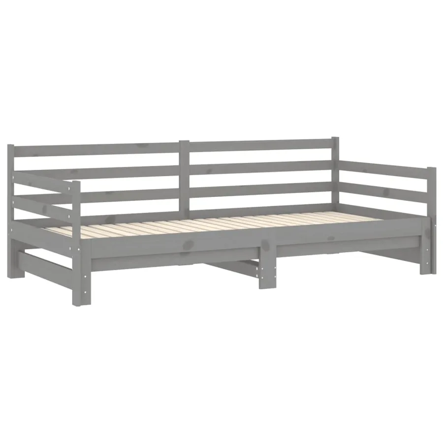 Lit coulissant 2x(90x200) cm Gris Bois de pin massif - 5