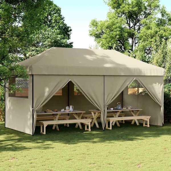 Tente de réception pliable escamotable 4 parois latérales taupe