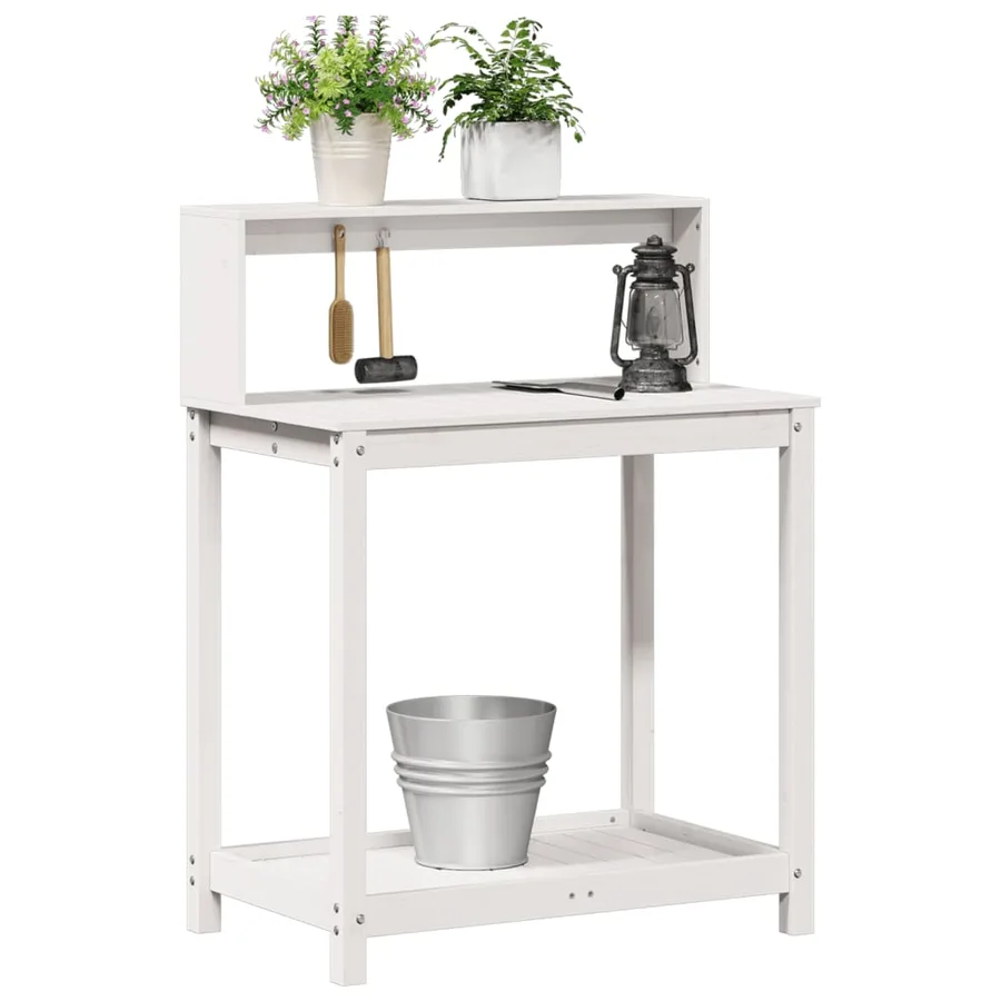 Table de rempotage avec étagères blanc bois massif de pin - 4