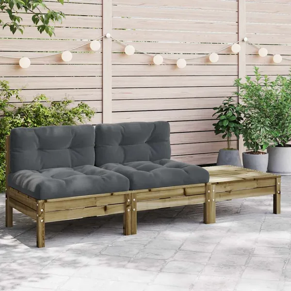 Canapé de jardin avec coussins et repose-pied 2 places