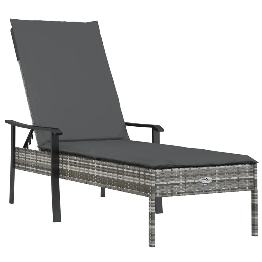 Chaises longues lot de 2 avec table et coussins gris poly rotin - 5
