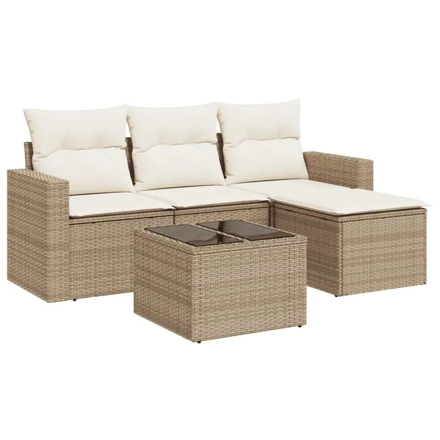 Salon de jardin avec coussins 5 pcs beige résine tressée - 2