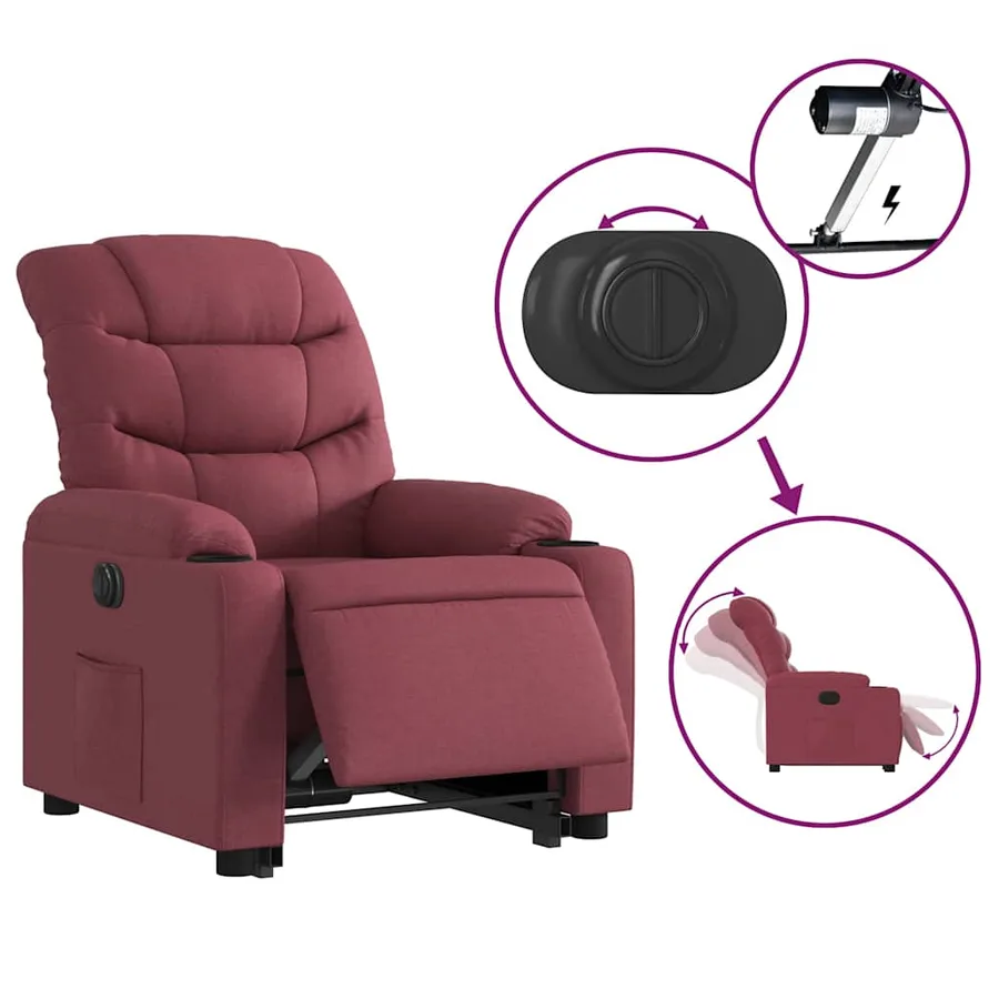 Fauteuil inclinable électrique rouge bordeaux tissu - 6