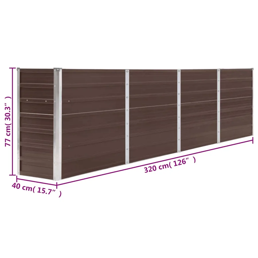 Jardinière 320x40x77 cm Acier galvanisé Marron - 8