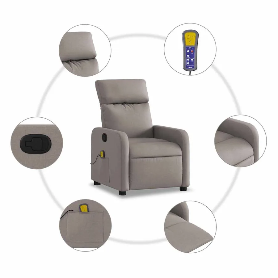 Fauteuil de massage inclinable Taupe Tissu - 6