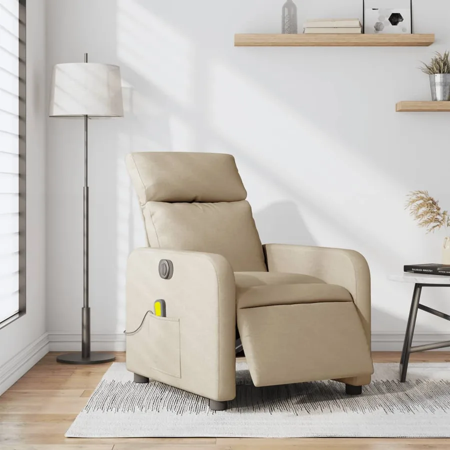 Fauteuil inclinable de massage électrique crème tissu - 16